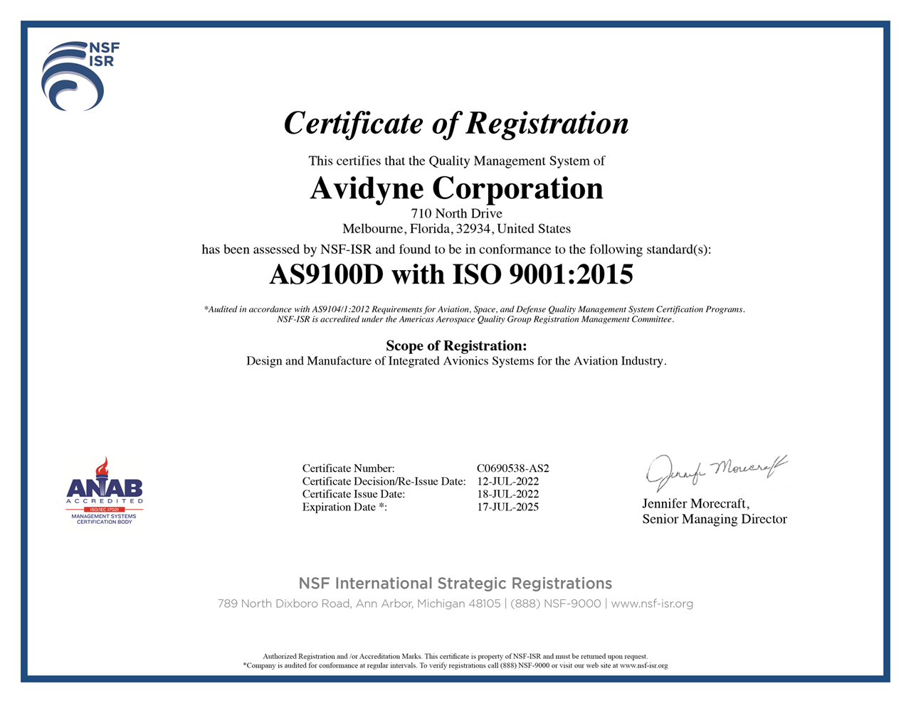 AS9100/ISO9001 Certificate